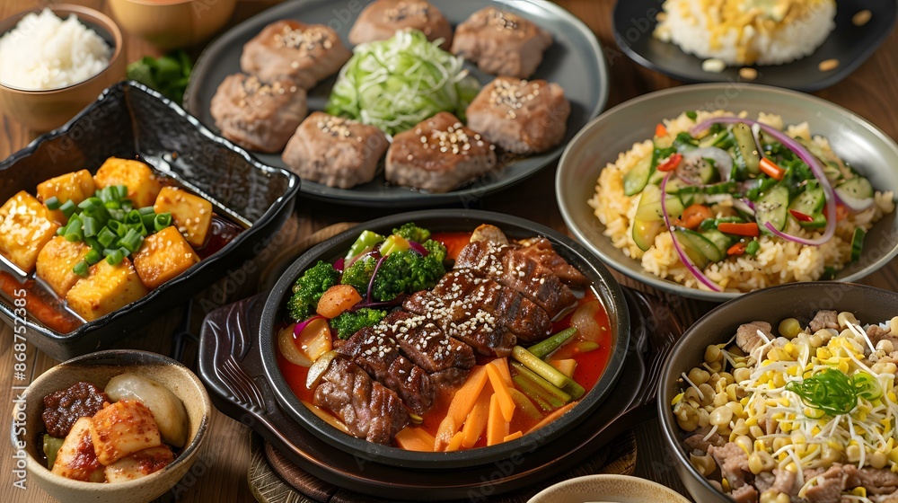 A table full of delicious Korean food A table full of delicious Korean food