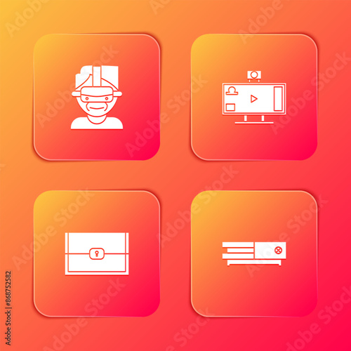 Set Virtual reality glasses, Live streaming online, Chest for game and Video console icon. Vector