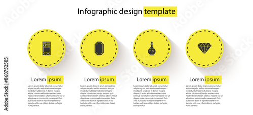 Set Create account screen, Poker table, Bottle with magic elixir and Diamond. Business infographic template. Vector