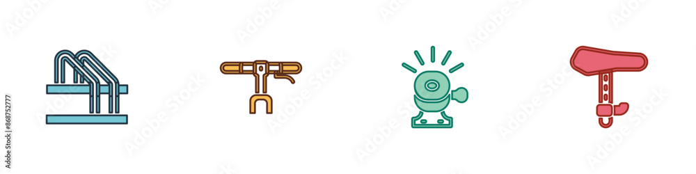 Set Bicycle parking, handlebar, bell and seat icon. Vector Set Bicycle parking, handlebar, bell and seat icon. Vector