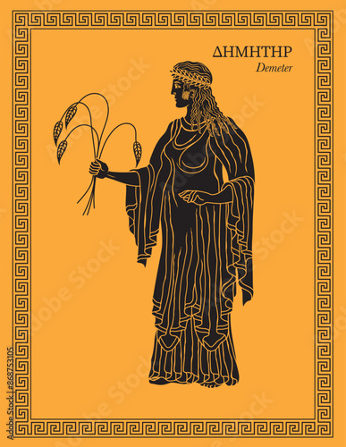 Vector illustration of the Greek goddess Demeter, the goddess of the harvest and agriculture