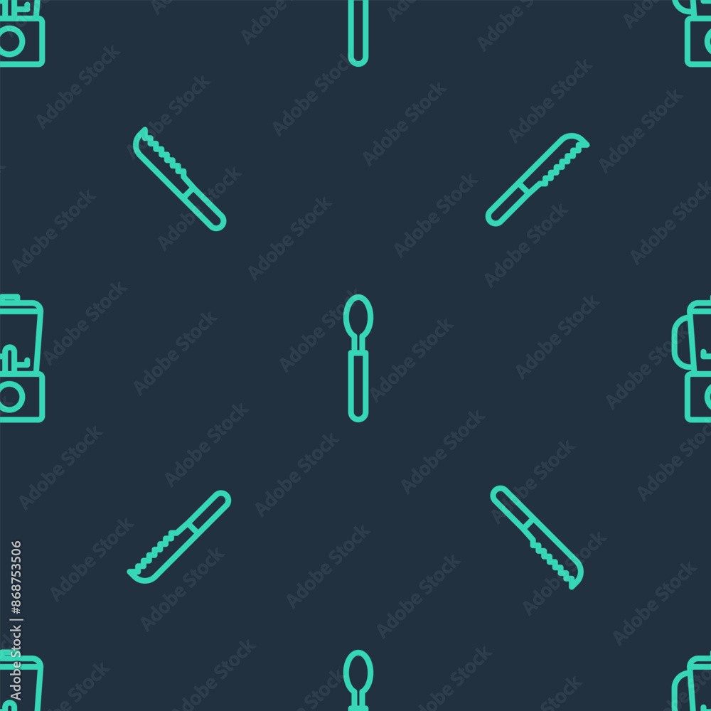 Set line Spoon, Bread knife and Blender on seamless pattern. Vector Set line Spoon, Bread knife and Blender on seamless pattern. Vector