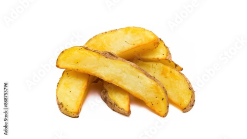 Potato wedges on white background