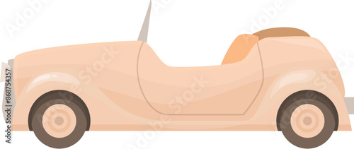 Pink vintage cabriolet car with removed soft top staying side view isolated on white background