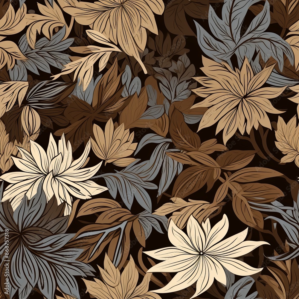 Abstract floral lino cuts of leaves and flowers designed in a random pattern Abstract floral lino cuts of leaves and flowers designed in a random pattern