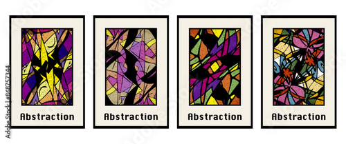 Set of 4 Abstract illustration in vintage style. For use in graphics, for wall decor. .