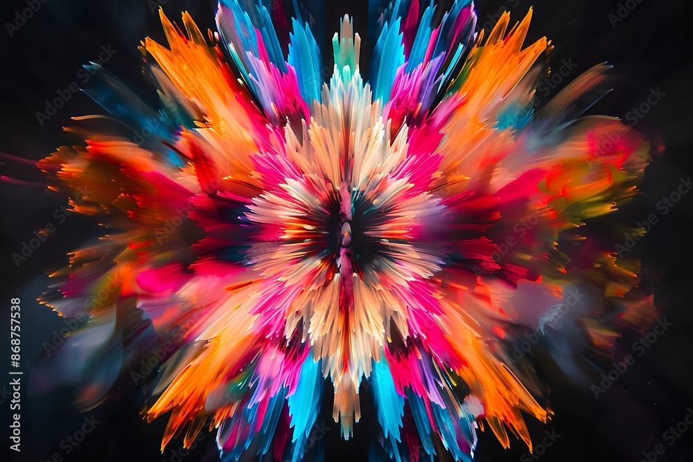 Obraz premium A symmetrical explosion of color, like a firework display captured at the moment of burst