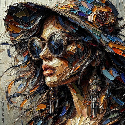 Portrait stylisé d'une femme avec chapeau et lunette photo