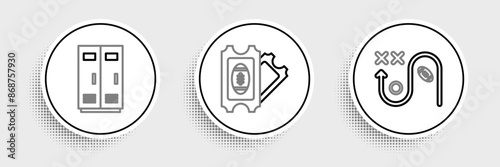 Set line Planning strategy concept, Locker or changing room for football, basketball team or workers and American Football ticket icon. Vector
