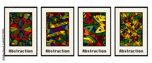 Set of 4 Abstract illustration in vintage style. For use in graphics, for wall decor. .