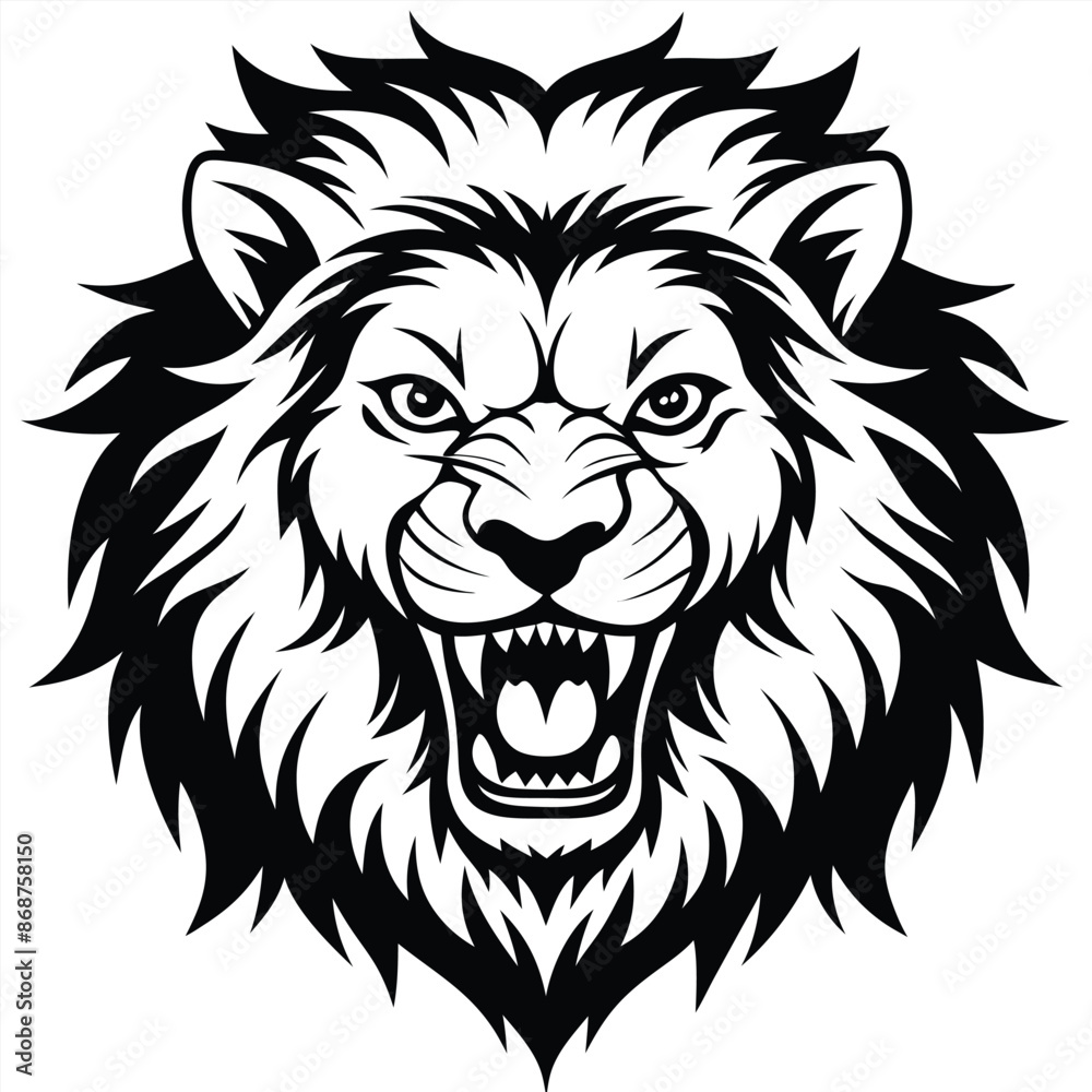 Fototapeta premium Silhouette illustration of a angry lion face, black color silhouette
