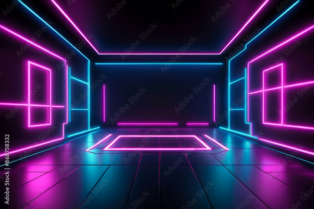 futuristic room with neon light motion and copy space futuristic room with neon light motion and copy space