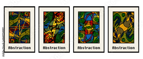 Set of 4 Abstract illustration in vintage style. For use in graphics, for wall decor. .
