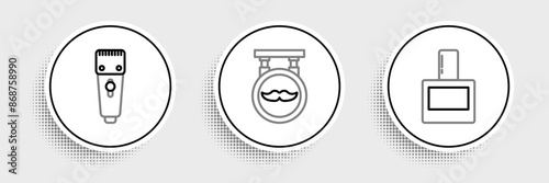 Set line Aftershave, Electrical hair clipper or shaver and Barbershop icon. Vector