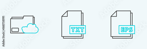 Set line EPS file document, Cloud storage text folder and TXT icon. Vector