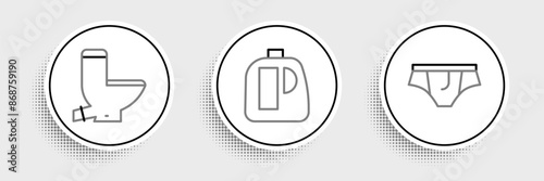 Set line Underwear, Toilet bowl and Bottles for cleaning agent icon. Vector