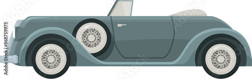Classic grey convertible car with spare tire from profile view