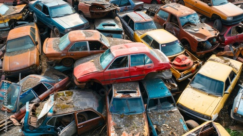 Wallpaper Mural Car dump with a lot of broken used cars. Cars going to be shredded in a recycling facility Torontodigital.ca