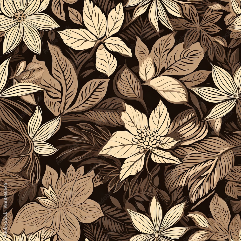 Abstract floral lino cuts of leaves and flowers designed in a random pattern Abstract floral lino cuts of leaves and flowers designed in a random pattern