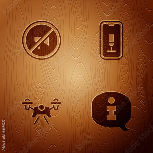 Set Information, Censored stamp, Drone and Mobile recording on wooden background. Vector