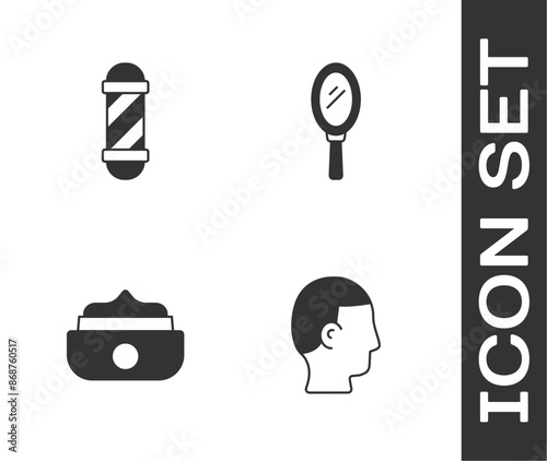 Set Hairstyle for men, Classic Barber shop pole, Gel wax hair styling and Hand mirror icon. Vector