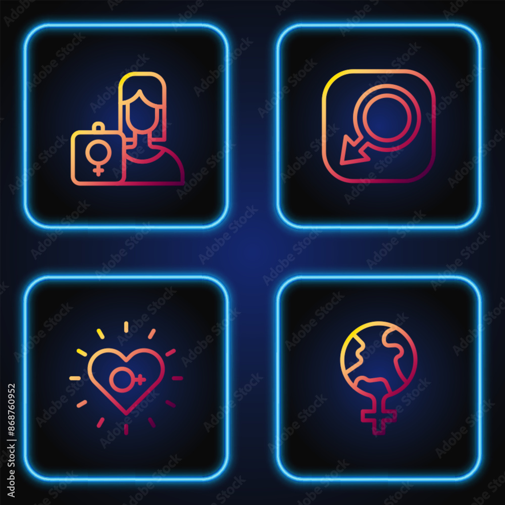Set line Feminism in the world, Feminist activist and Male gender. Gradient color icons. Vector Set line Feminism in the world, Feminist activist and Male gender. Gradient color icons. Vector