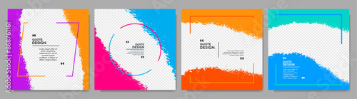 Vector illustration. Hand drawn abstract color frame set. Ink brush strokes mess. Design element for social media, web template, blog post. Paint splatter. Square format overlay with geometric frame