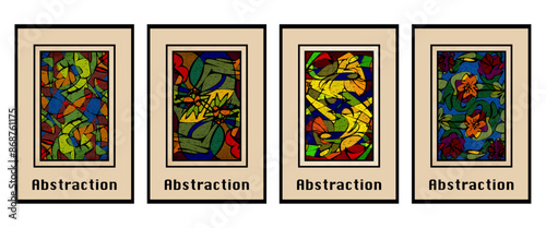 Set of 4 Abstract illustration in vintage style. For use in graphics, for wall decor. .