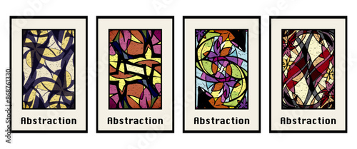 Set of 4 Abstract illustration in vintage style. For use in graphics, for wall decor. .