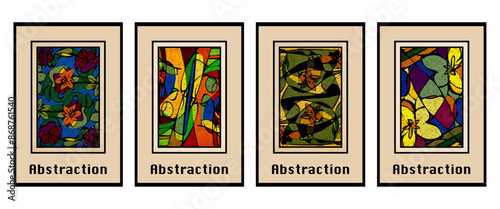 Set of 4 Abstract illustration in vintage style. For use in graphics, for wall decor. .