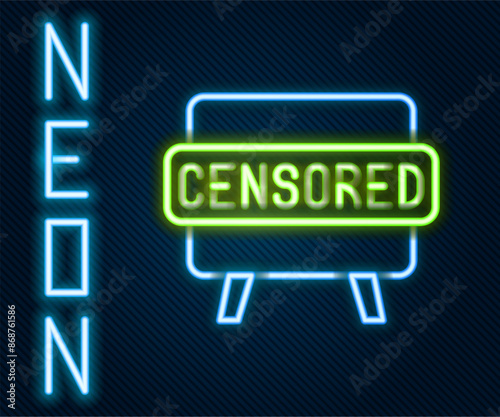 Glowing neon line Censored stamp icon isolated on black background. Colorful outline concept. Vector