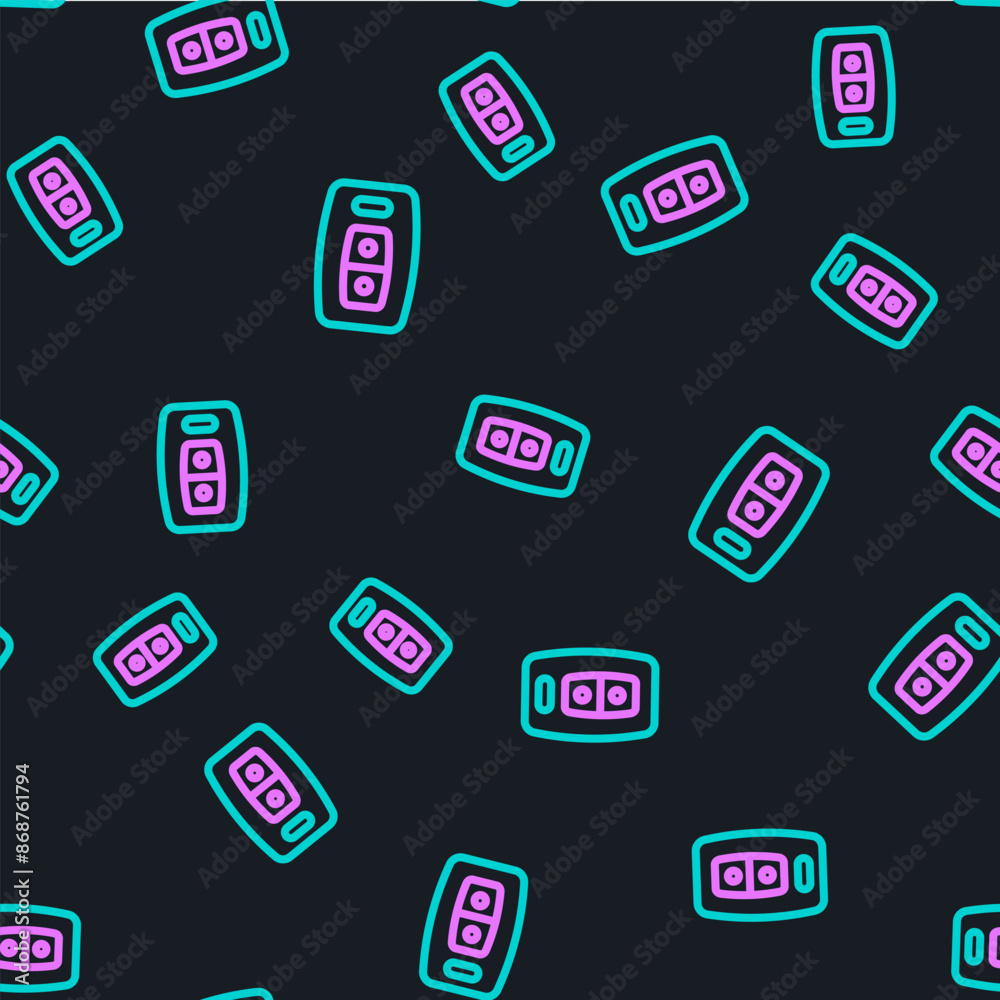 Line Car key with remote icon isolated seamless pattern on black background. Car key and alarm system. Vector Line Car key with remote icon isolated seamless pattern on black background. Car key and alarm system. Vector