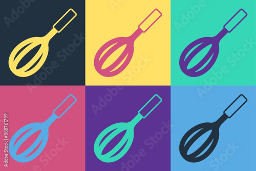 Pop art Kitchen whisk icon isolated on color background. Cooking utensil, egg beater. Cutlery sign. Food mix symbol. Vector