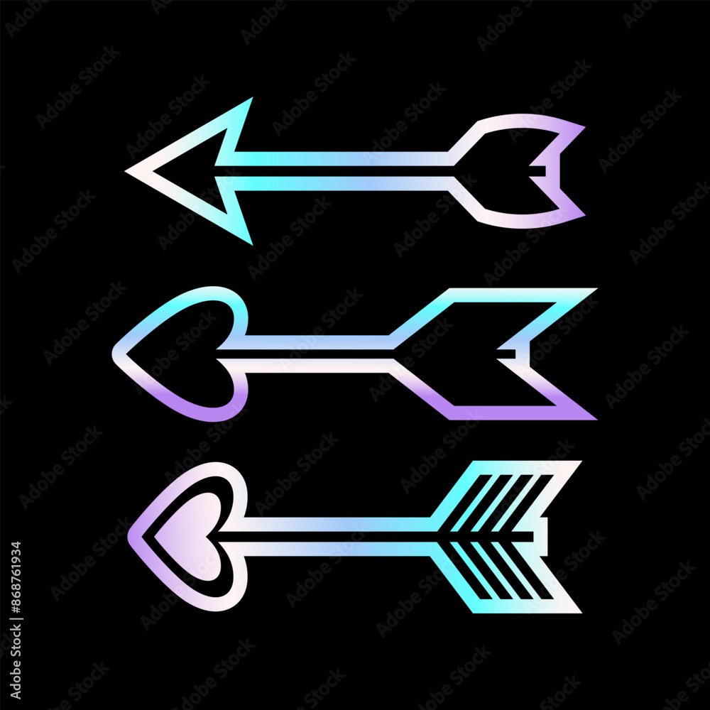 Holographic gradient. y2k holographic silver arrow. Set of geometric icons in 2000s style with holographic effect. Set of holographic arrows. Holographic gradient. y2k holographic silver arrow. Set of geometric icons in 2000s style with holographic effect. Set of holographic arrows.