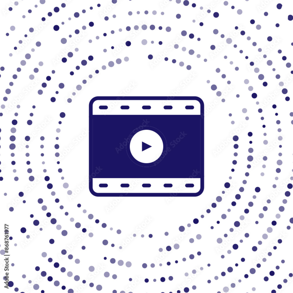Blue Play Video icon isolated on white background. Film strip sign. Abstract circle random dots. Vector
