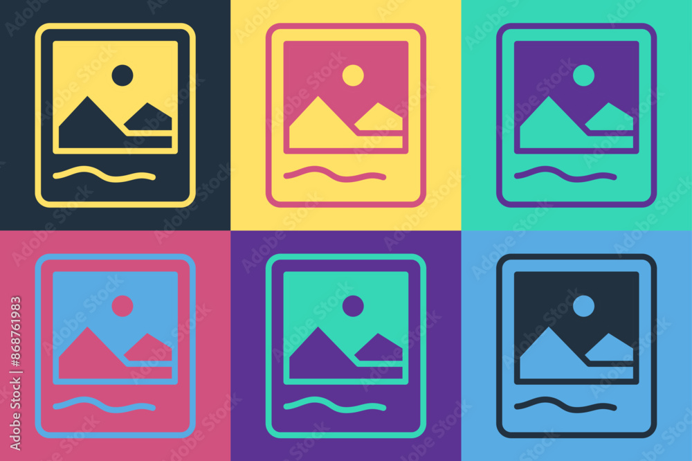 Pop art Photo frame icon isolated on color background. Vintage empty photos frame. Vector Pop art Photo frame icon isolated on color background. Vintage empty photos frame. Vector