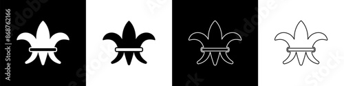 Set Fleur De Lys icon isolated on black and white background. Vector