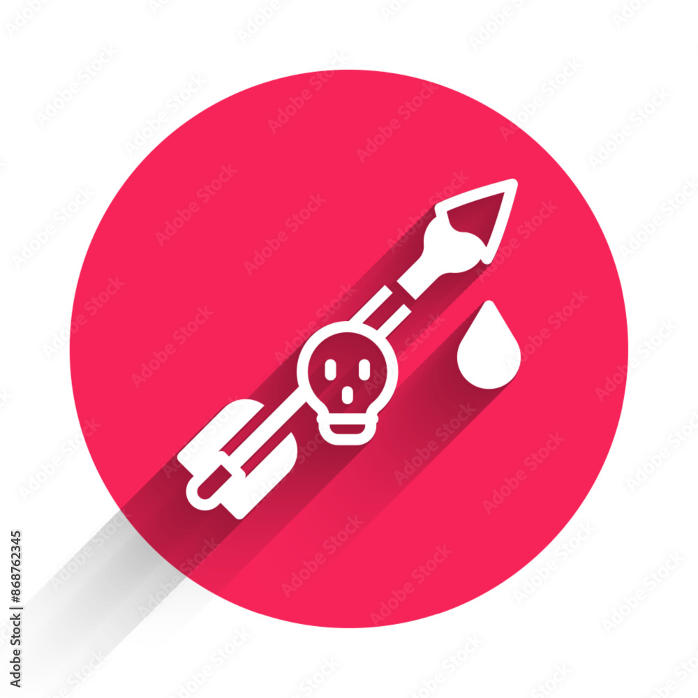 White Poison on the arrow icon isolated with long shadow background. Poisoned arrow. Red circle button. Vector White Poison on the arrow icon isolated with long shadow background. Poisoned arrow. Red circle button. Vector