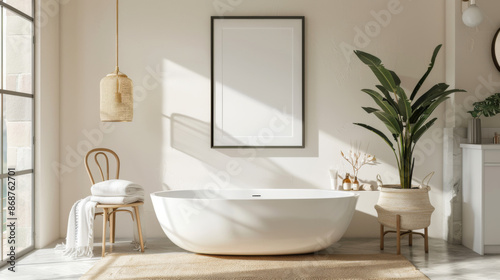 bathroom wall poster mockup. Interior mockup with house background. Modern interior design. 