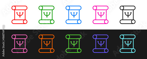 Set line Psychology book icon isolated on black and white background. Psi symbol. Mental health concept, psychoanalysis analysis and psychotherapy. Vector