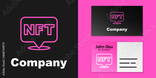 Pink line NFT Digital crypto art icon isolated on black background. Non fungible token. Logo design template element. Vector