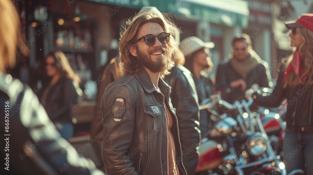 Fototapeta premium Relaxed Atmosphere: Bikers Socializing Outdoors
