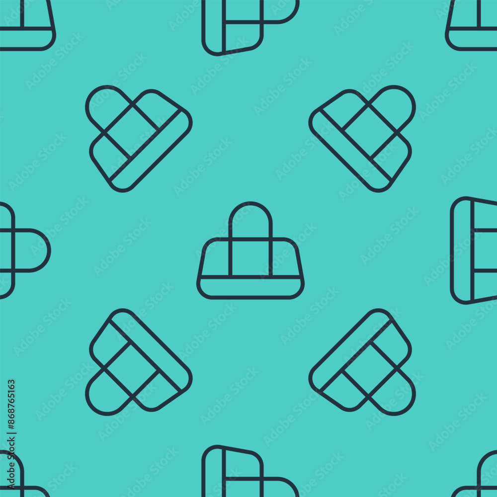 Black line Sport bag icon isolated seamless pattern on green background. Vector Black line Sport bag icon isolated seamless pattern on green background. Vector