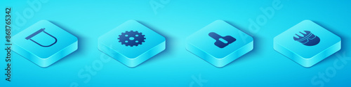 Set Isometric Bicycle lock, sprocket crank, helmet and seat icon. Vector