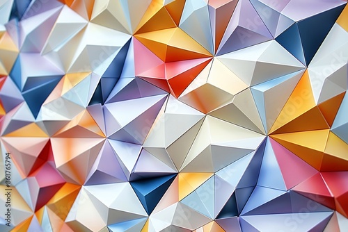A tessellation of triangles creating a 3D effect on a flat surface