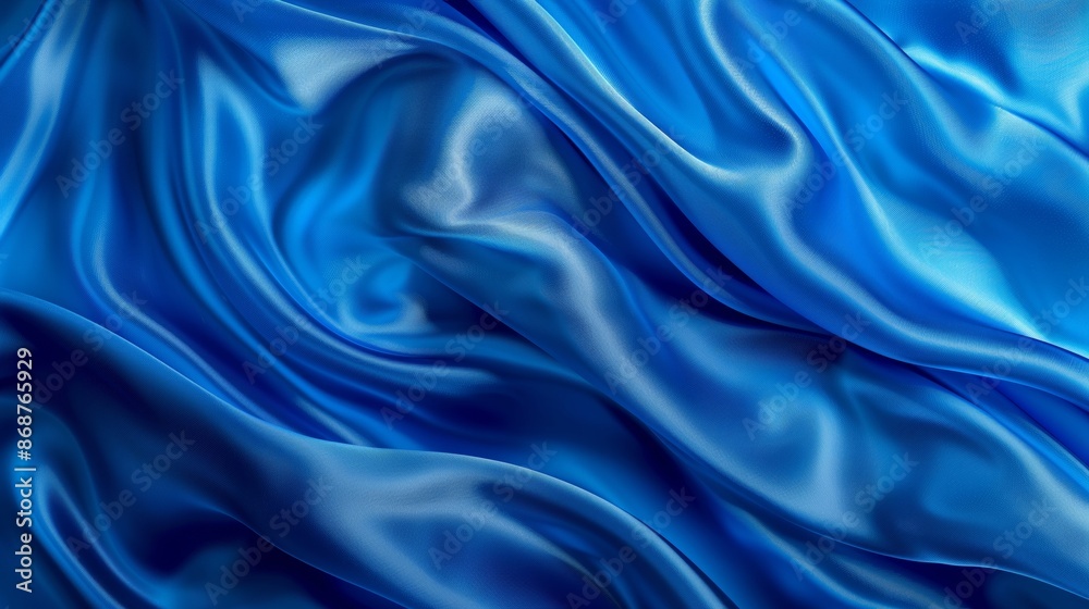 Fototapeta premium Abstract blue silk background, elegant and luxurious fabric with flowing waves.