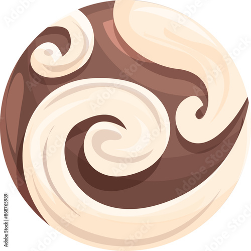 Chocolate and vanilla flavored round candy creating a swirl design