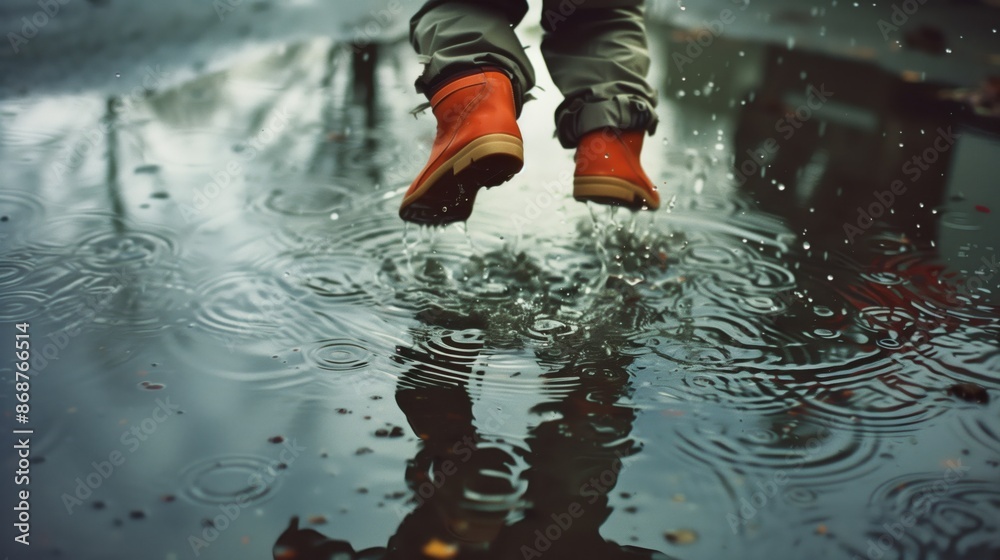 happy child jumping in a puddle