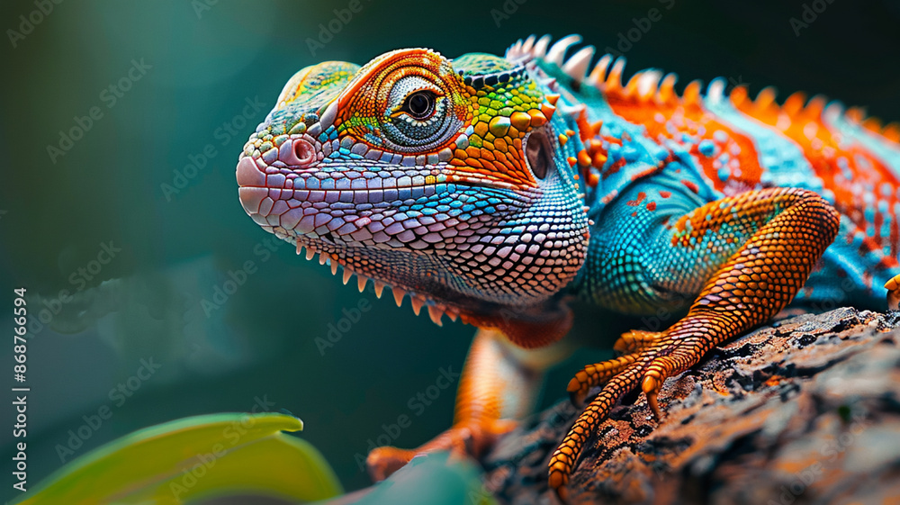 Animal lizard in nature multi colored and close up, AI Generative Animal lizard in nature multi colored and close up, AI Generative