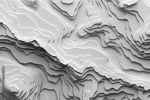 A topographic contour map in shades of gray, symbolizing mountains and valleys